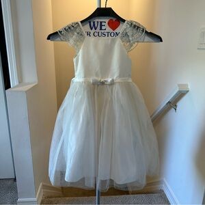 Biscotti Collezioni Flower Girl White Dress with Lace Shoulder Detail